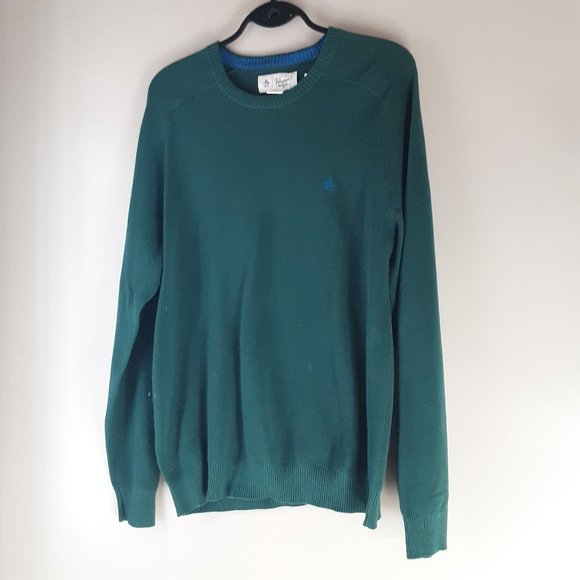 Penguin New Men's Green Waffle Knit Crew Neck Sweater Ponderosa Pine Size Lg - Picture 1 of 13